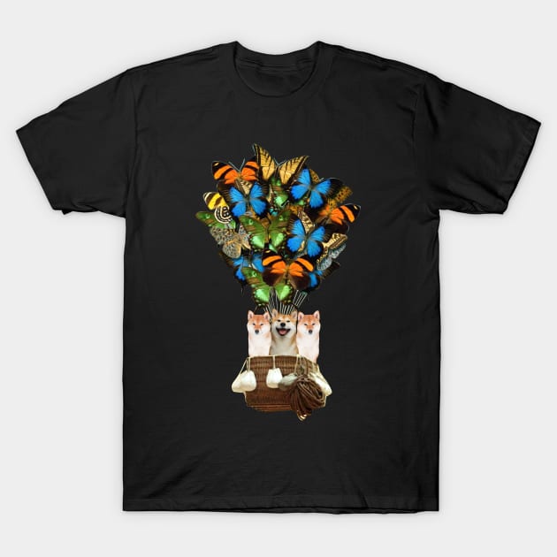 Shiba Inu Dog Butterfly Hot Air Balloon T-Shirt by Antoniusvermeu